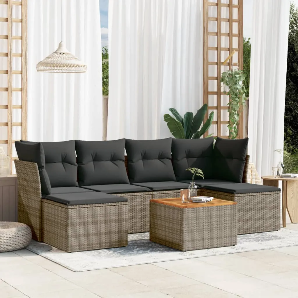 vidaXL Set Divani da Giardino 7 pz con Cuscini Grigio in Polyrattan