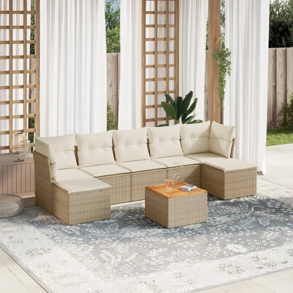 Set Divano da Giardino 8 pz con Cuscini Beige in Polyrattan