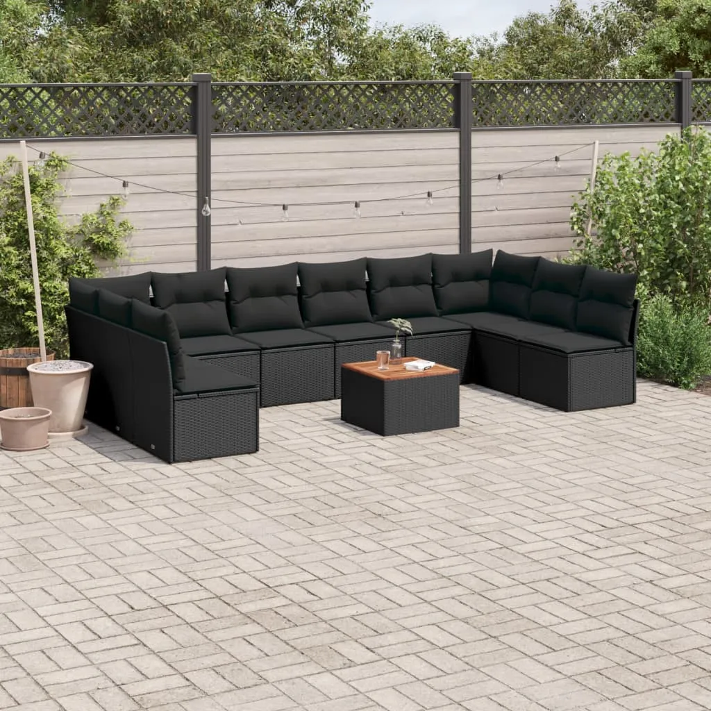 vidaXL Set Divani da Giardino 11 pz con Cuscini in Polyrattan Nero