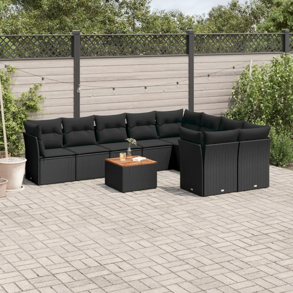 vidaXL Set Divani da Giardino 10pz con Cuscini in Polyrattan Nero