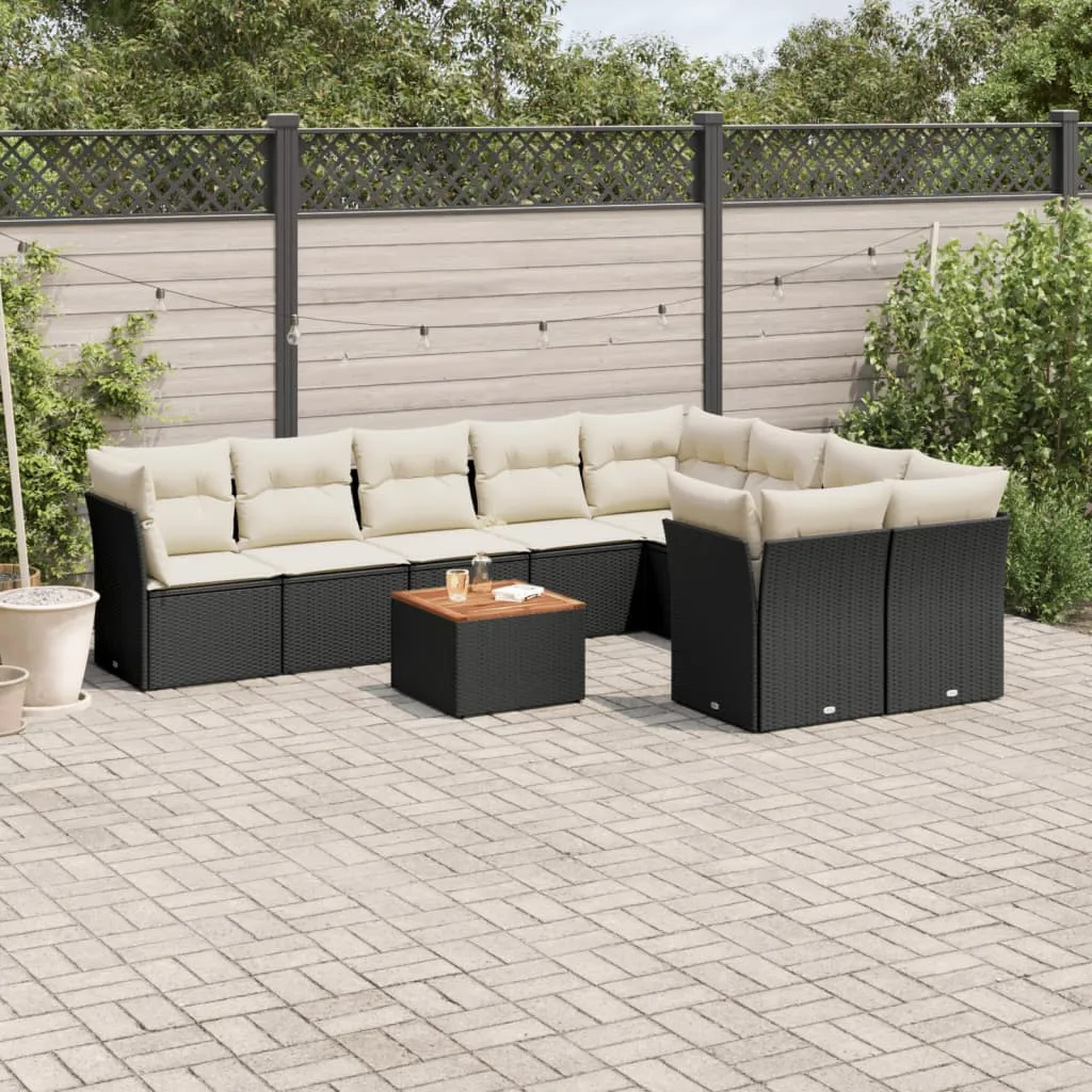 vidaXL Set Divani da Giardino 10pz con Cuscini in Polyrattan Nero