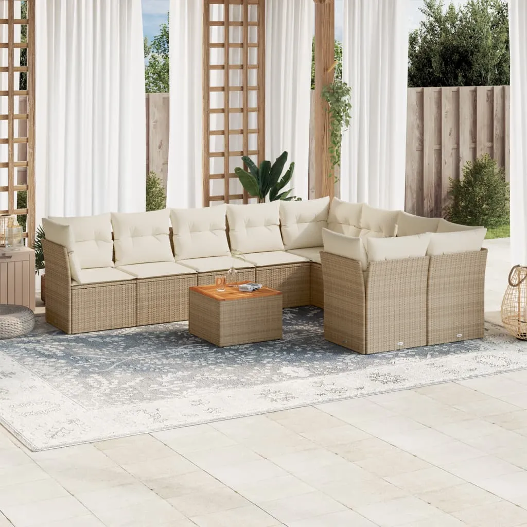 vidaXL Set Divano da Giardino 10 pz con Cuscini Beige in Polyrattan