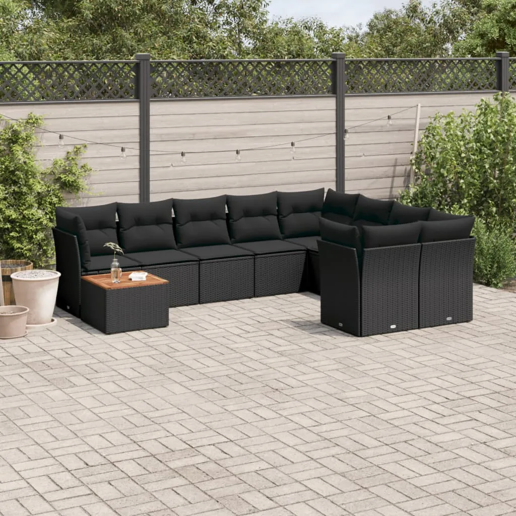 vidaXL Set Divani da Giardino 10pz con Cuscini in Polyrattan Nero