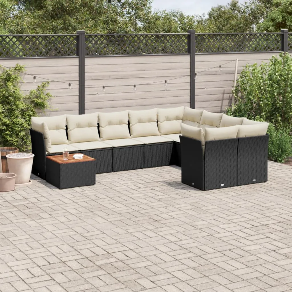 vidaXL Set Divani da Giardino 10pz con Cuscini in Polyrattan Nero