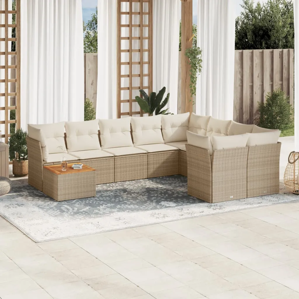 vidaXL Set Divano da Giardino 10 pz con Cuscini Beige in Polyrattan