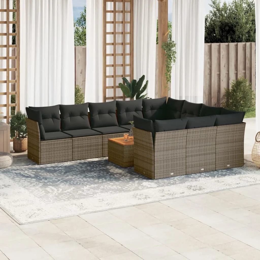 vidaXL Set Divani da Giardino 11 pz con Cuscini in Polyrattan Grigio