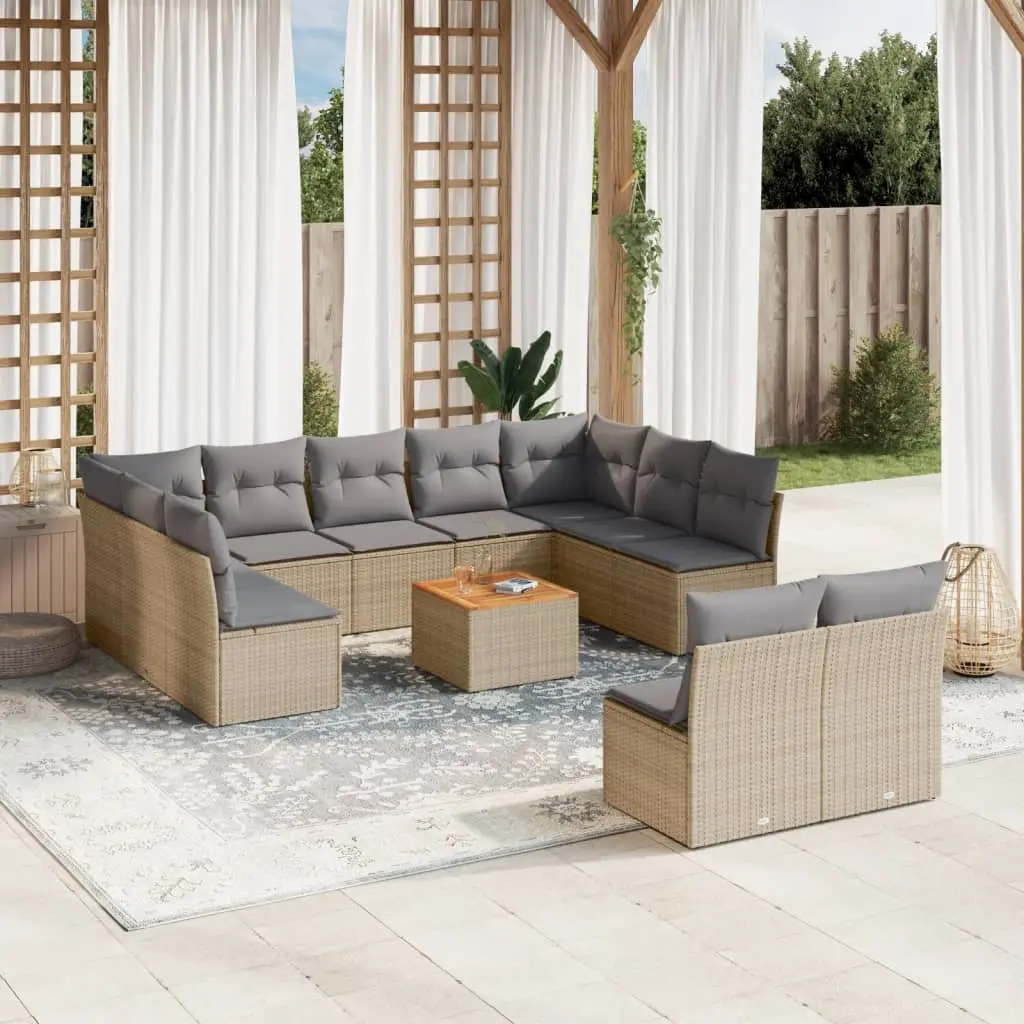 Set Divani da Giardino 12 pz con Cuscini Beige in Polyrattan