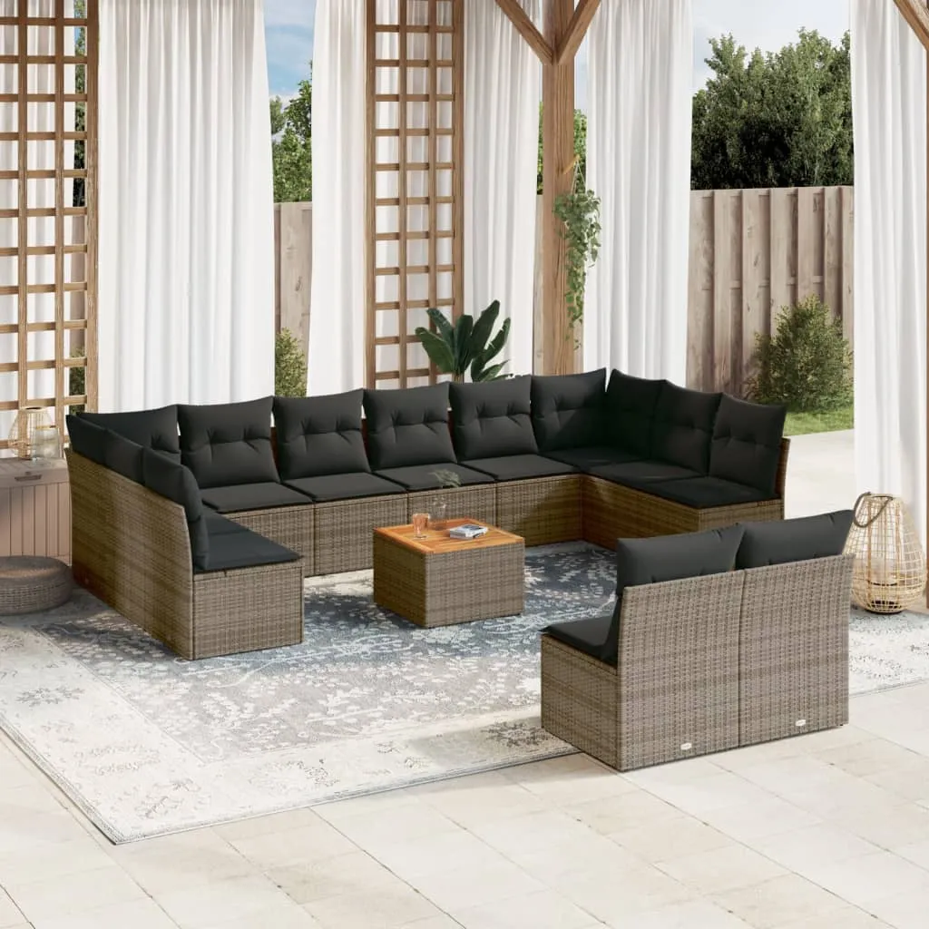 vidaXL Set Divani da Giardino 13 pz con Cuscini Grigio in Polyrattan