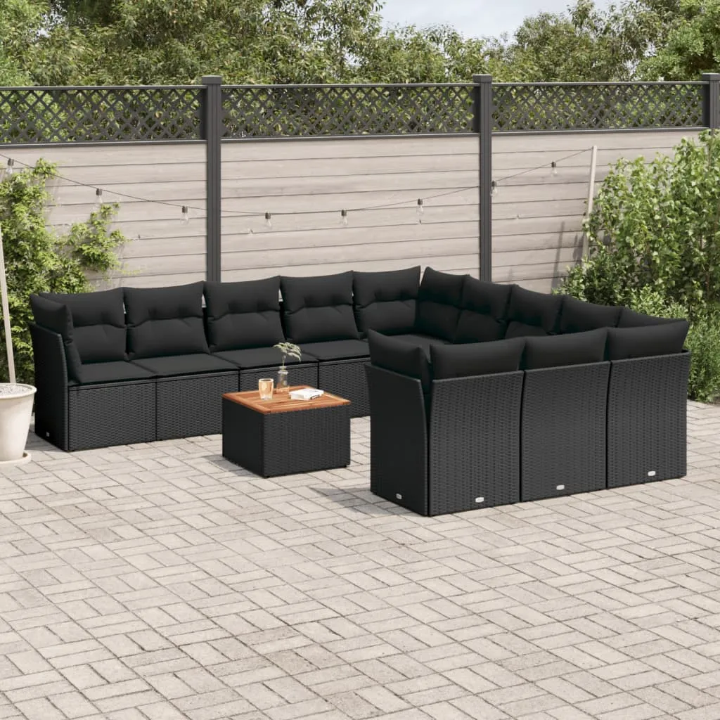 vidaXL Set Divani da Giardino 12 pz con Cuscini Nero in Polyrattan