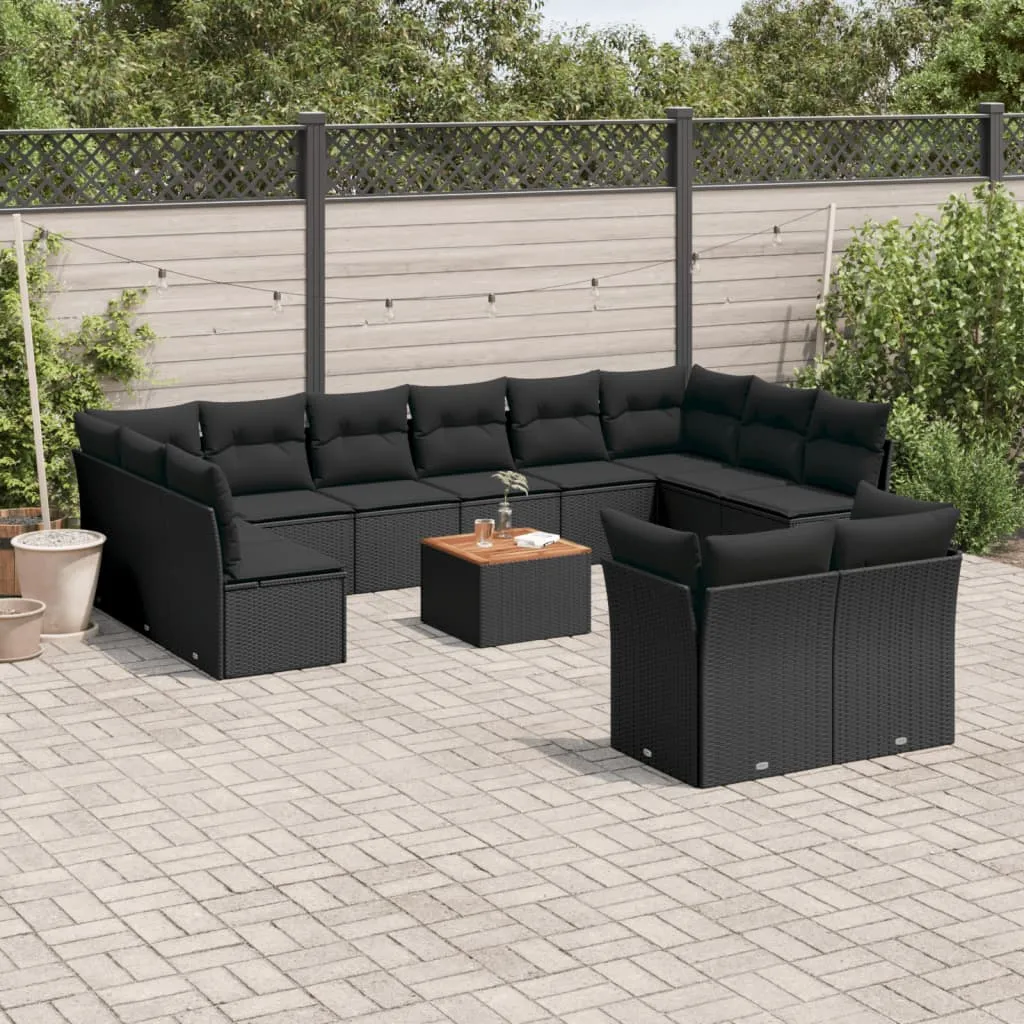 vidaXL Set Divani da Giardino 13pz con Cuscini Nero in Polyrattan