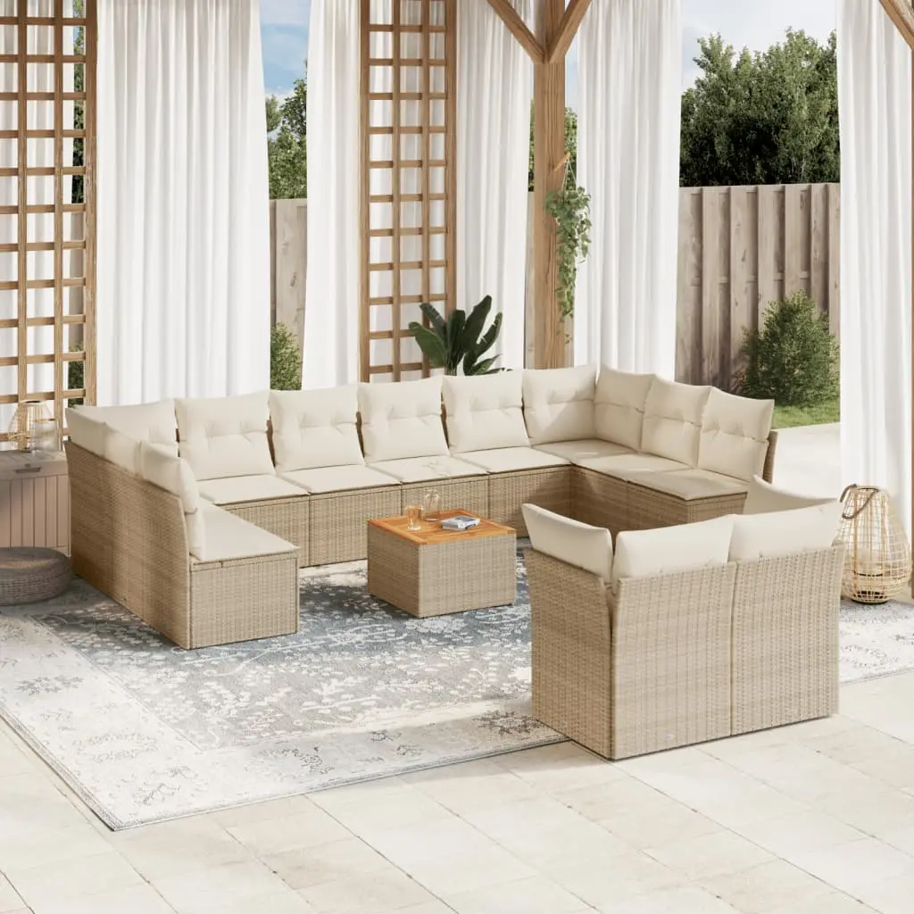 Set Divano da Giardino 13 pz con Cuscini Beige in Polyrattan