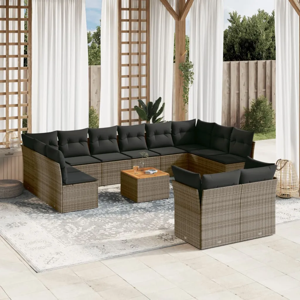 vidaXL Set Divani da Giardino 13 pz con Cuscini Grigio in Polyrattan