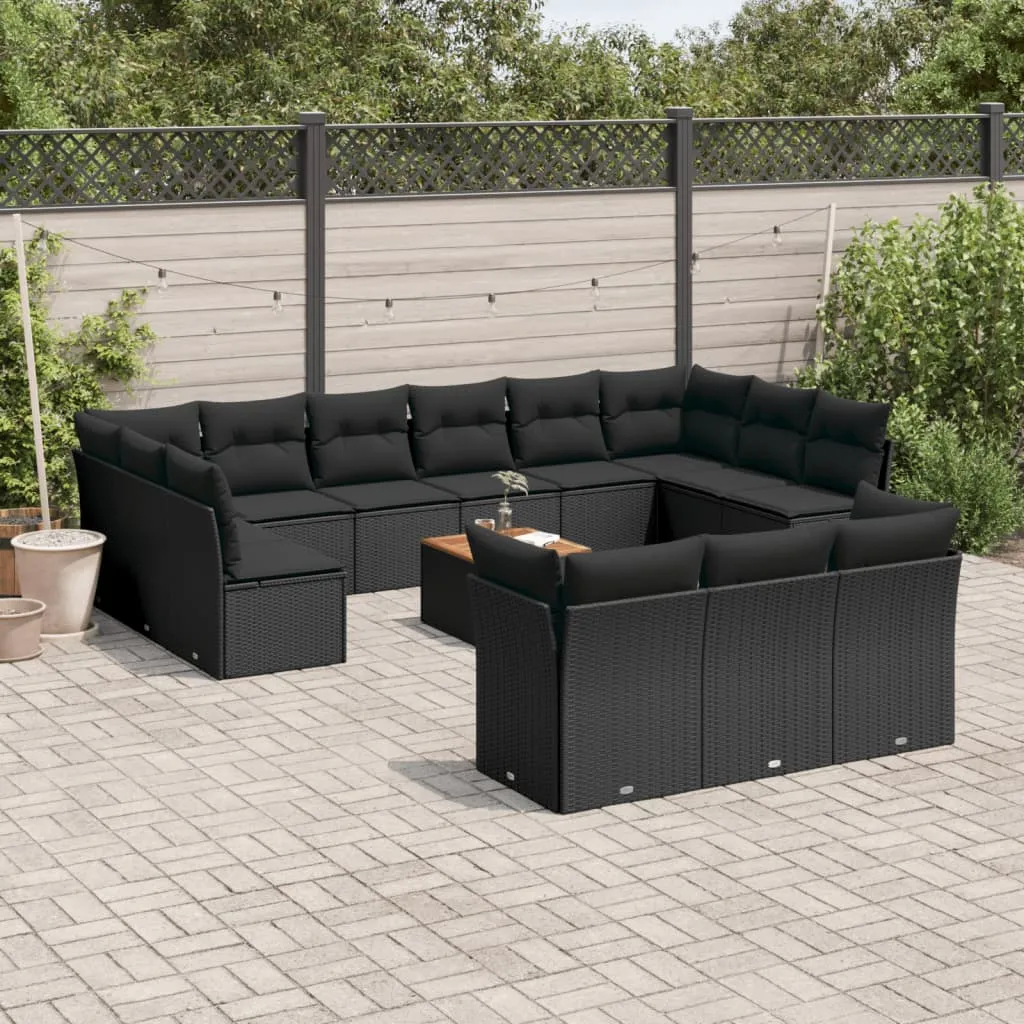 vidaXL Set Divani da Giardino 14pz con Cuscini in Polyrattan Nero