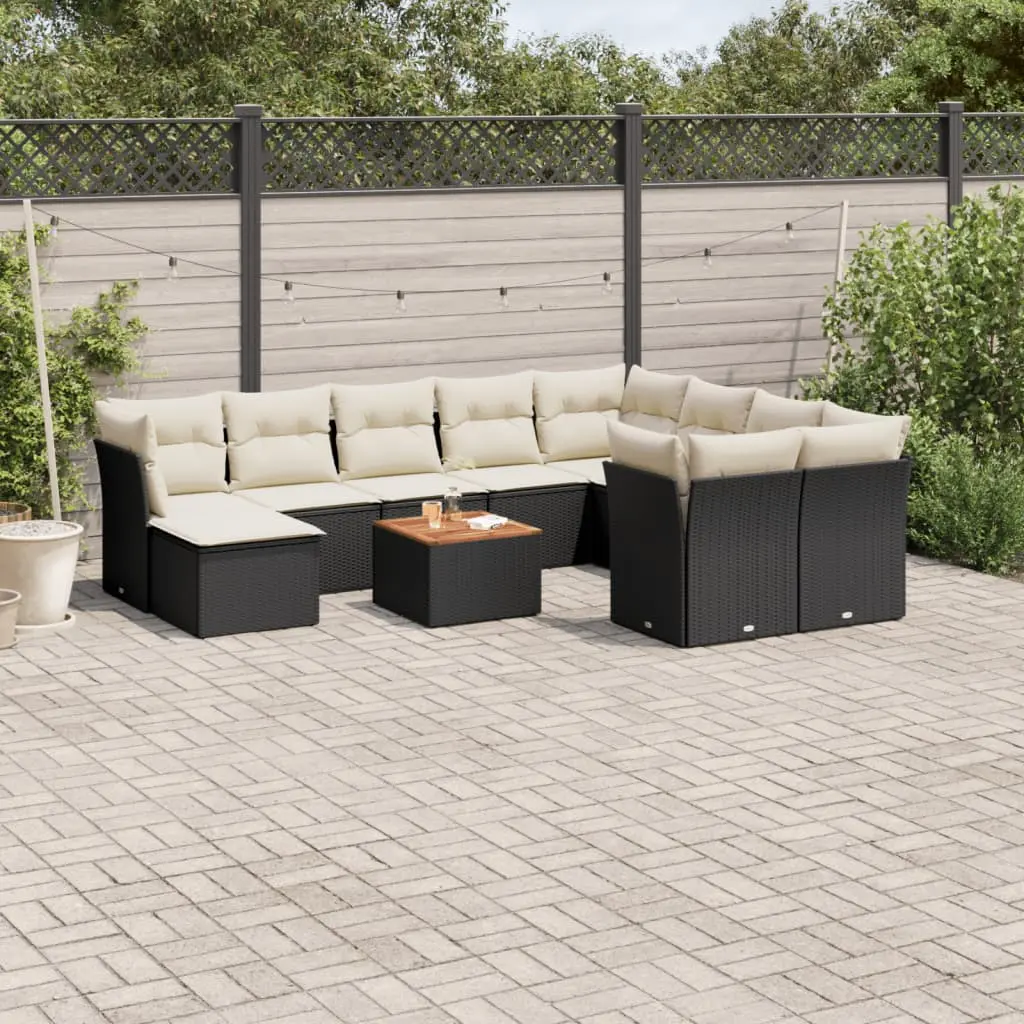 Set Divani da Giardino 11 pz con Cuscini in Polyrattan Nero