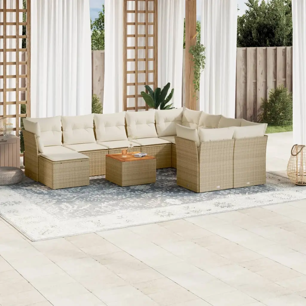 Set Divani da Giardino 11 pz con Cuscini Beige in Polyrattan