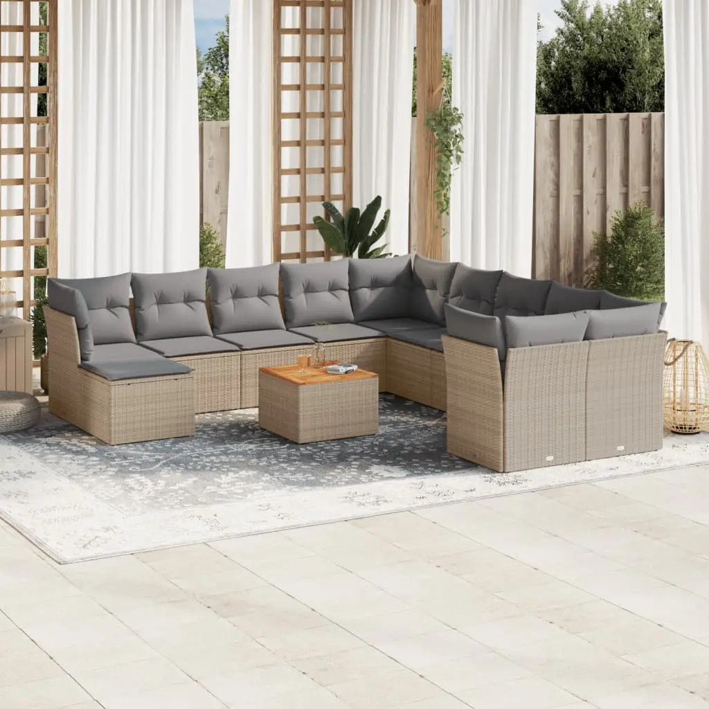 Set Divani da Giardino 12 pz con Cuscini Beige in Polyrattan