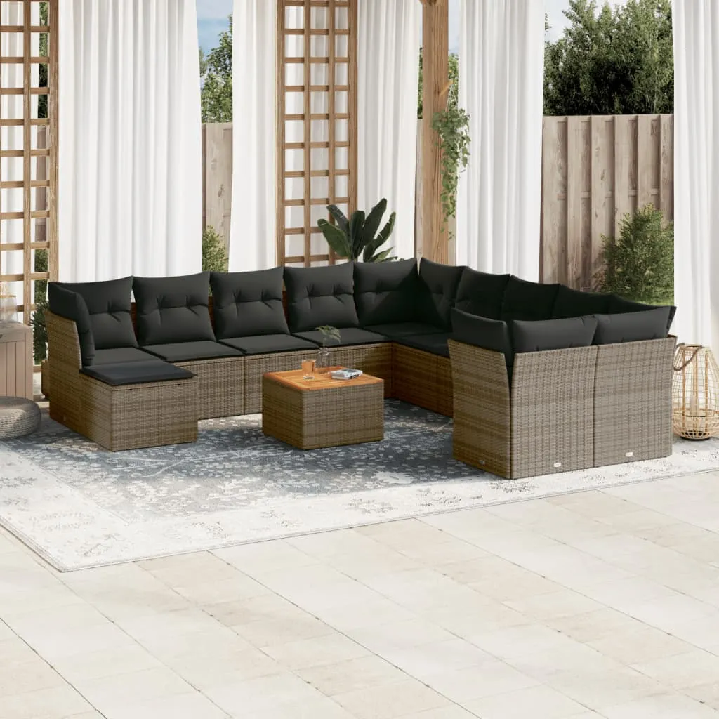 vidaXL Set Divani da Giardino 12 pz con Cuscini Grigio in Polyrattan