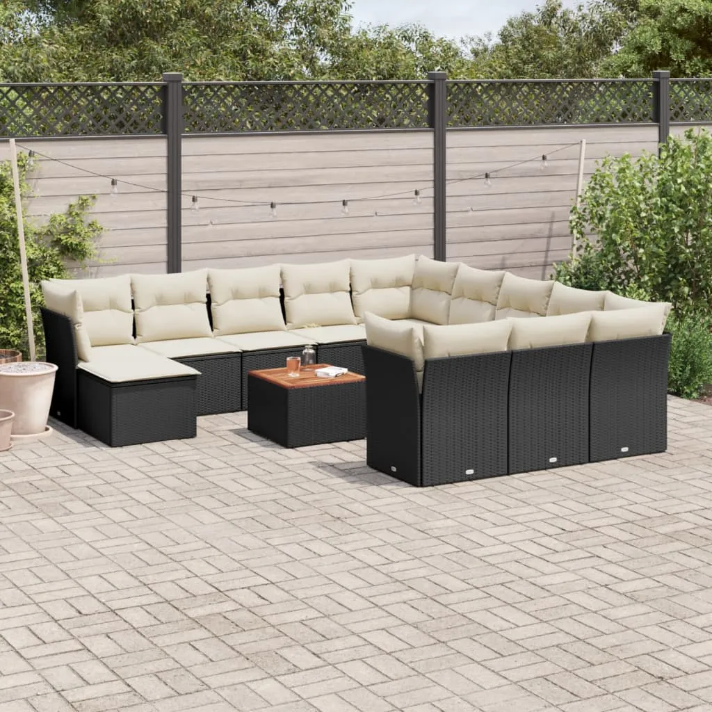 vidaXL Set Divani da Giardino 13pz con Cuscini Nero in Polyrattan