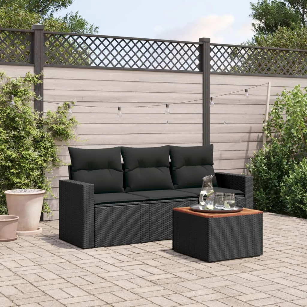 vidaXL Set Divani da Giardino 4 pz con Cuscini Nero in Polyrattan