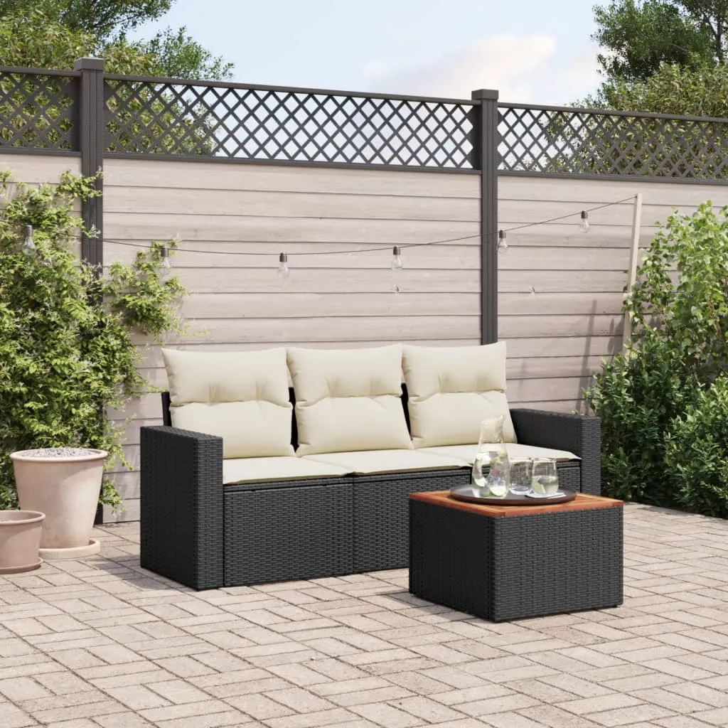 vidaXL Set Divani da Giardino 4 pz con Cuscini Nero in Polyrattan