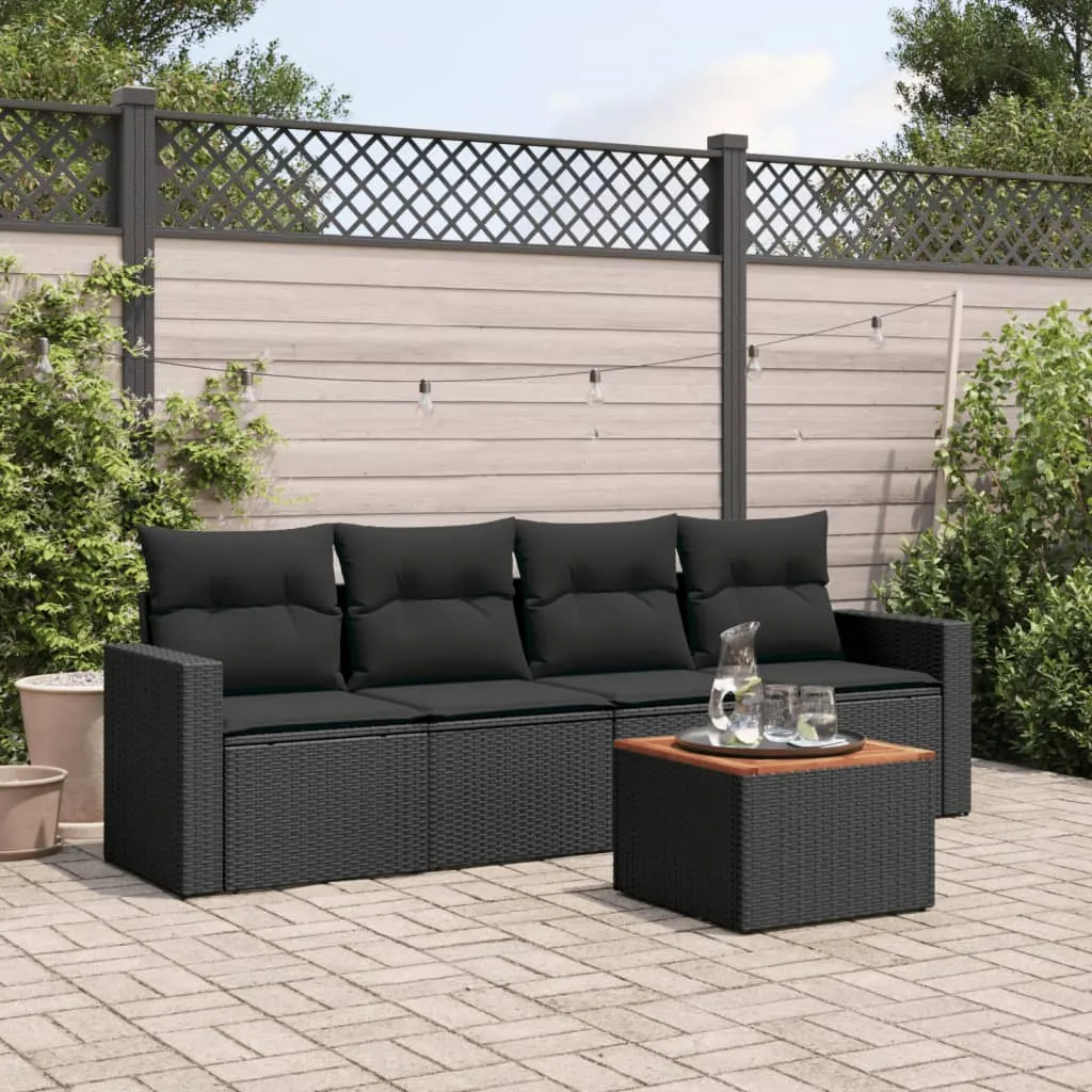 vidaXL Set Divani da Giardino 5 pz con Cuscini in Polyrattan Nero