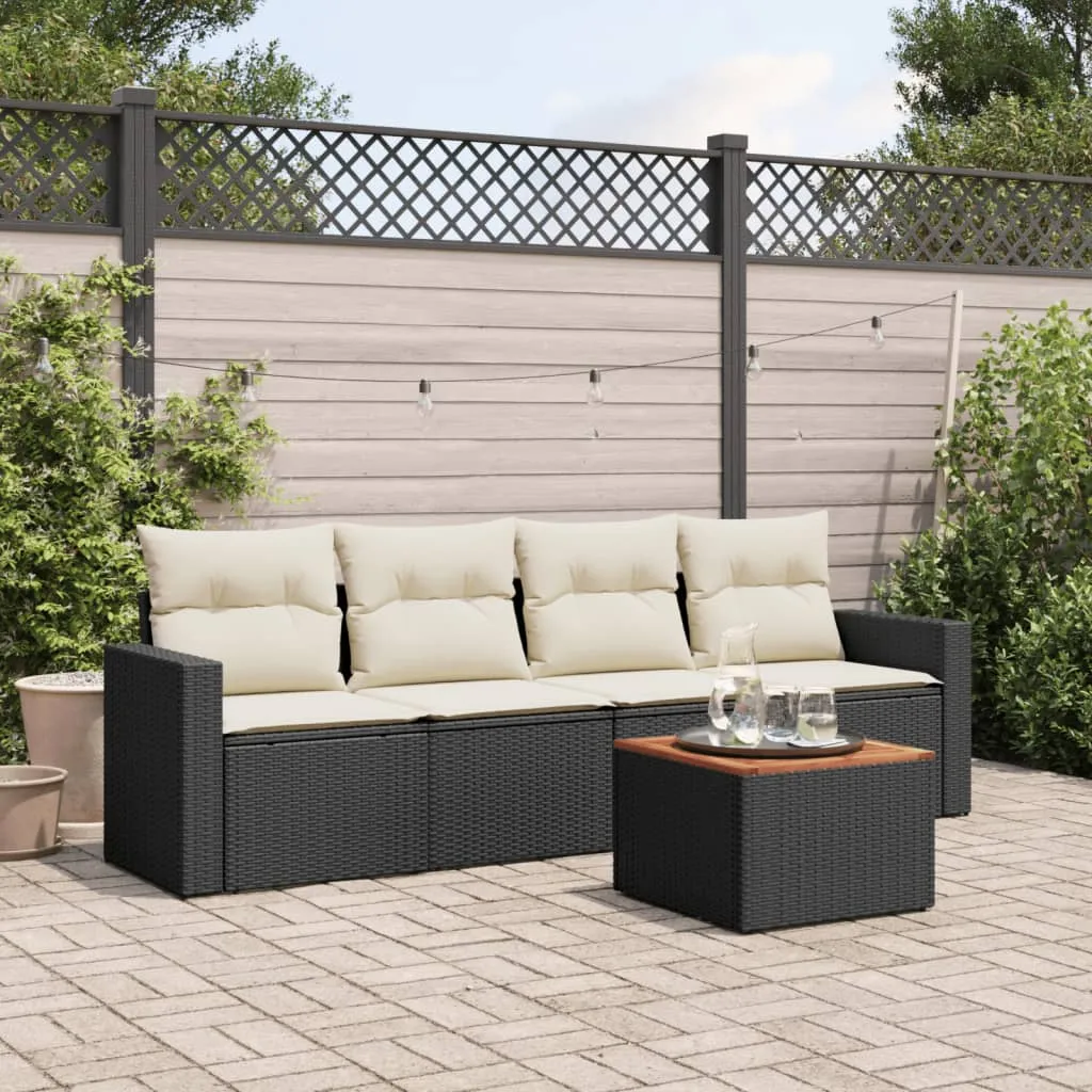 vidaXL Set Divani da Giardino 5 pz con Cuscini in Polyrattan Nero