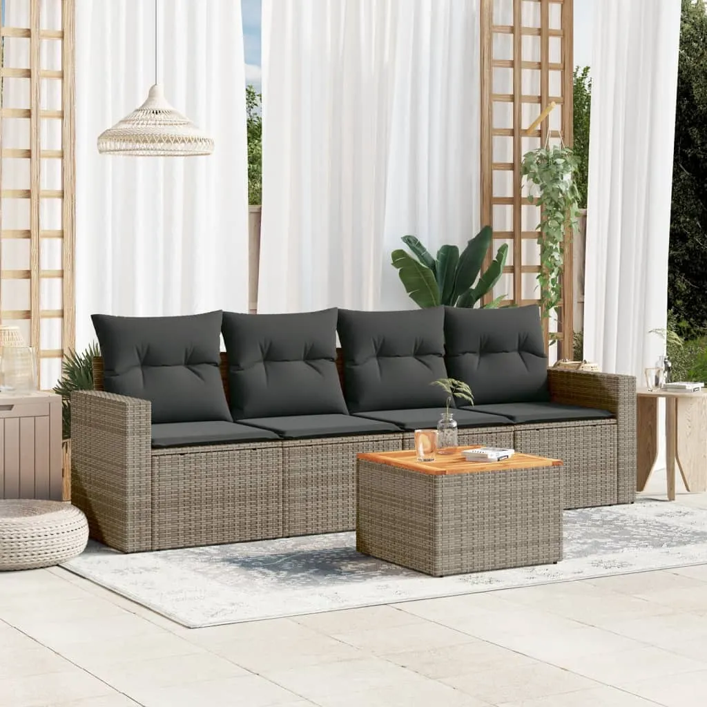 vidaXL Set Divano da Giardino 5 pz con Cuscini Grigio in Polyrattan