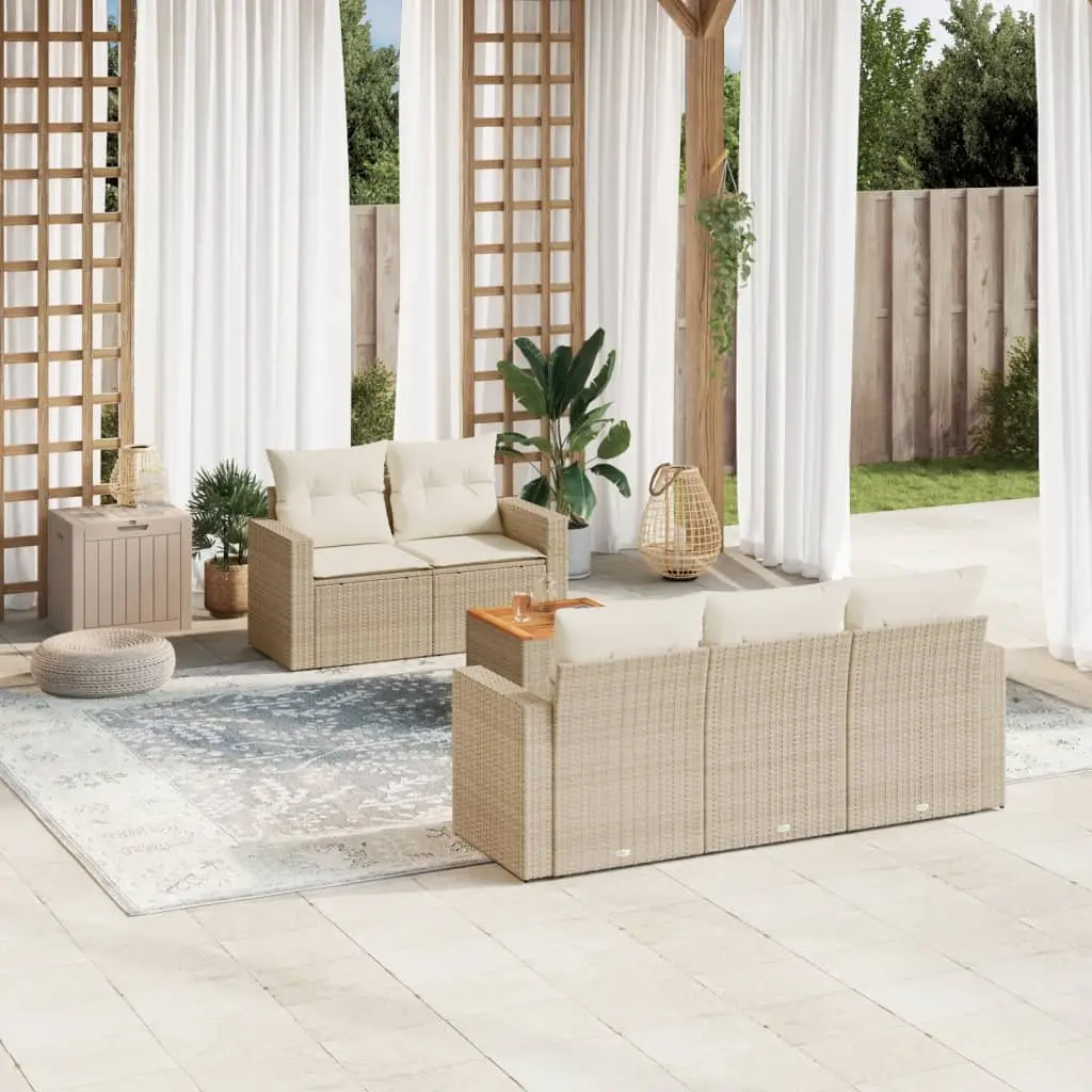 Set Divano da Giardino 6 pz con Cuscini Beige in Polyrattan