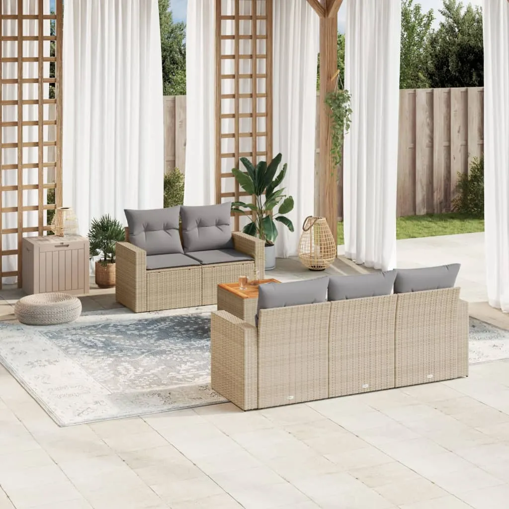 vidaXL Set Divano da Giardino 6 pz con Cuscini Beige in Polyrattan