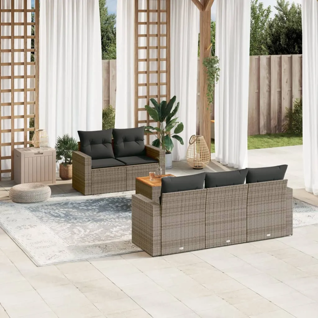 vidaXL Set Divano da Giardino 6 pz con Cuscini Grigio in Polyrattan