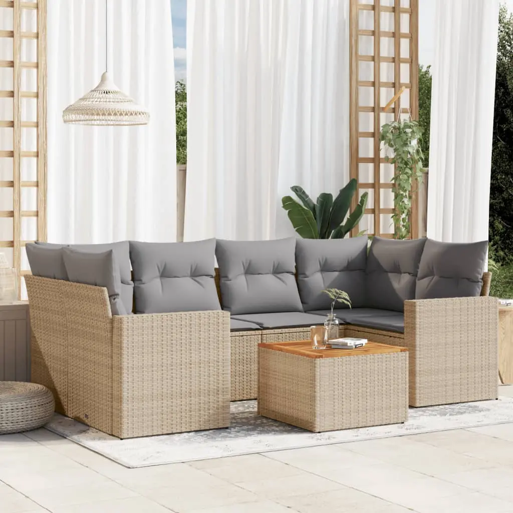 Set Divani da Giardino 7 pz con Cuscini Beige in Polyrattan