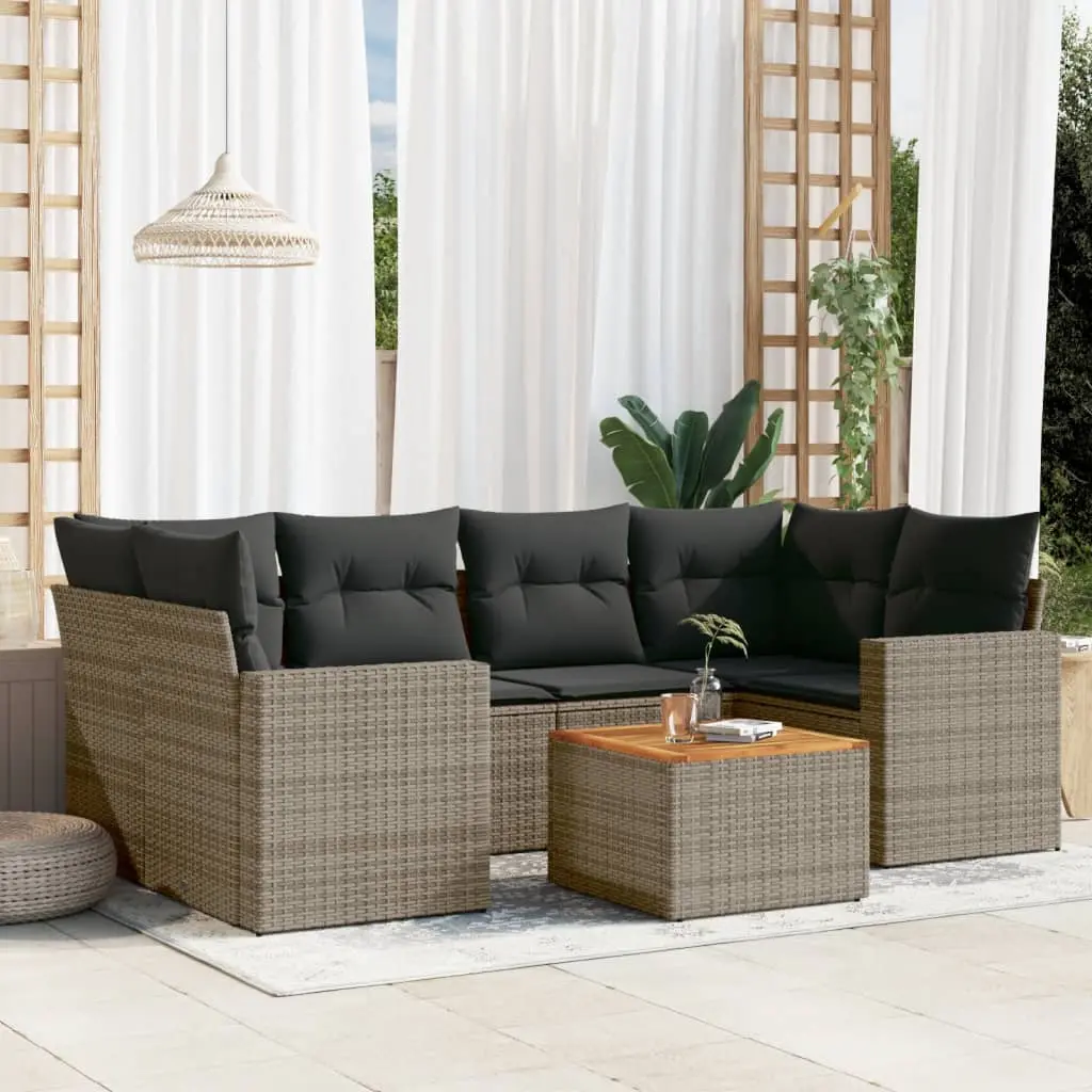 Set Divani da Giardino 7 pz con Cuscini Grigio in Polyrattan