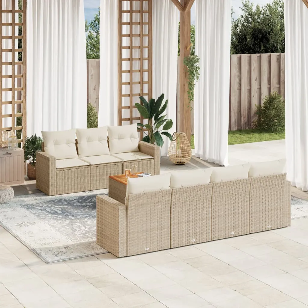 vidaXL Set Divano da Giardino 8 pz con Cuscini Beige in Polyrattan