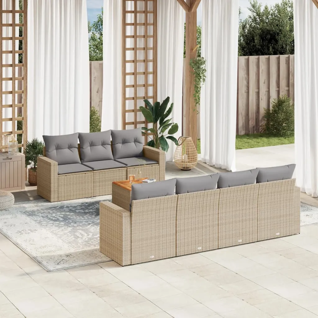 vidaXL Set Divano da Giardino 8 pz con Cuscini Beige in Polyrattan