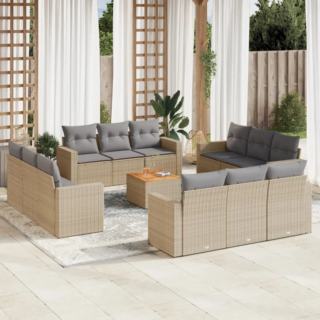 vidaXL Set Divano da Giardino 13 pz con Cuscini Beige in Polyrattan