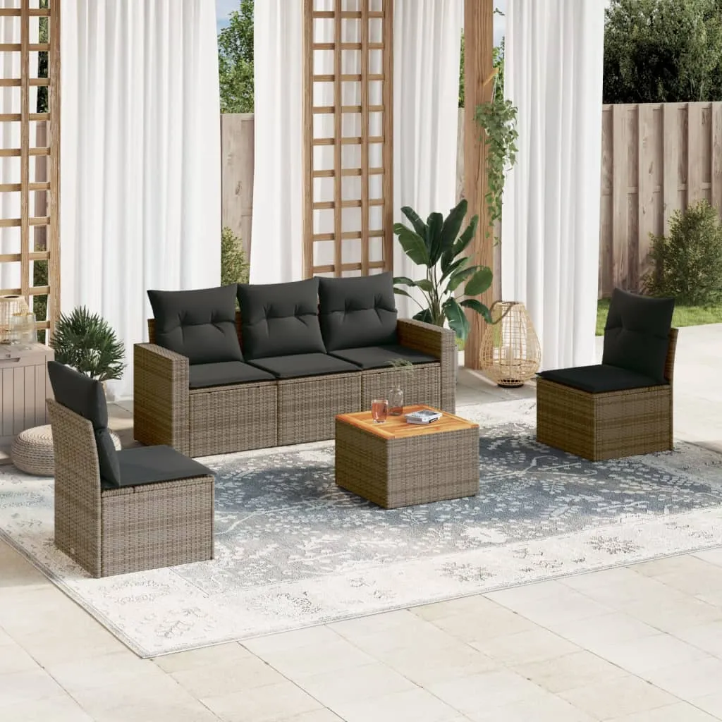 vidaXL Set Divano da Giardino 6 pz con Cuscini Grigio in Polyrattan