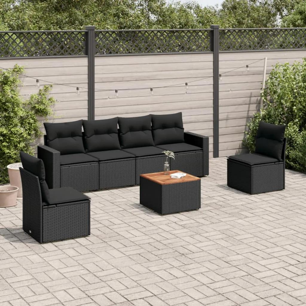 vidaXL Set Divani da Giardino con Cuscini 7pz Nero Polyrattan