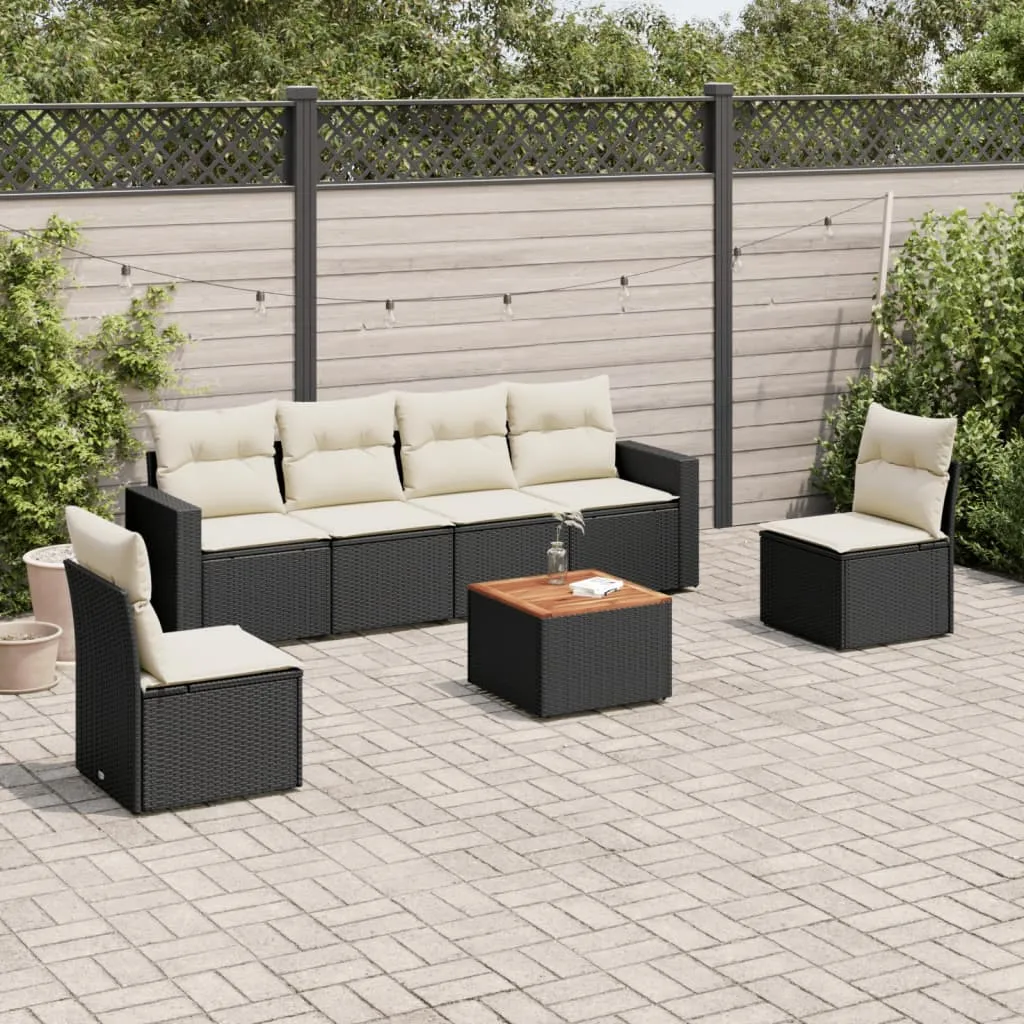 vidaXL Set Divani da Giardino con Cuscini 7pz Nero Polyrattan