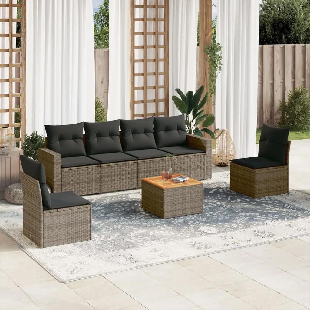 vidaXL Set Divani da Giardino 7 pz con Cuscini Grigio in Polyrattan