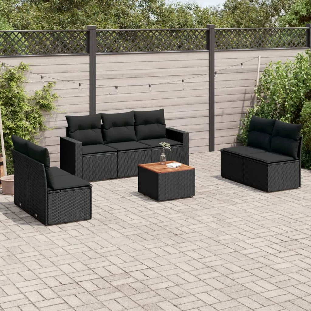 vidaXL Set Divani da Giardino con Cuscini 8 pz Nero in Polyrattan