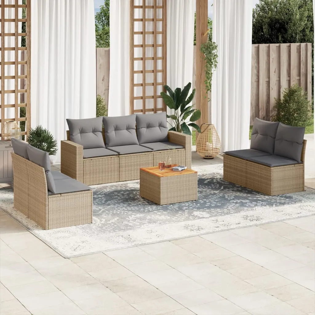 vidaXL Set Divano da Giardino 8 pz con Cuscini Beige in Polyrattan