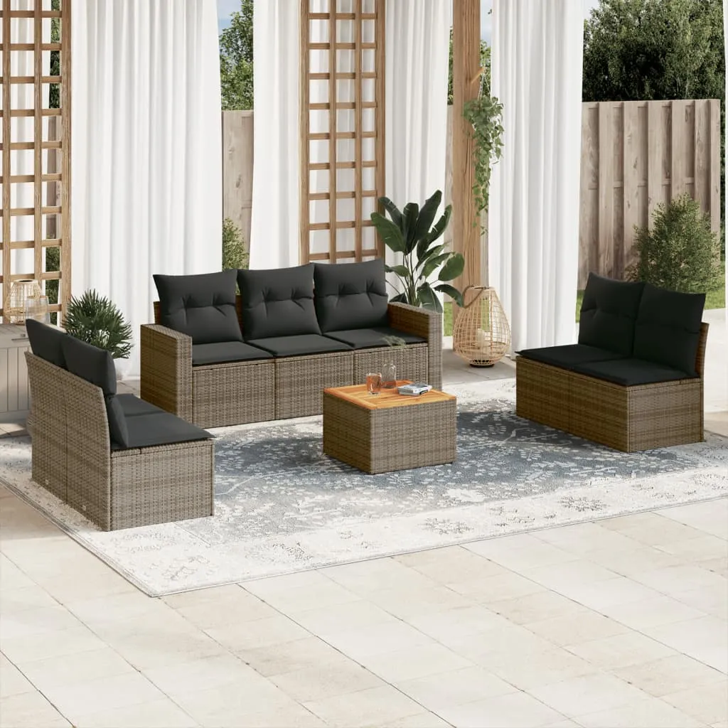 vidaXL Set Divano da Giardino 8 pz con Cuscini Grigio in Polyrattan