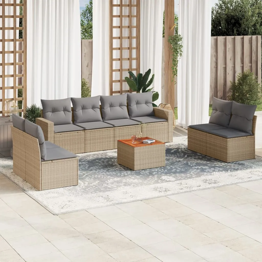 vidaXL Set Divano da Giardino 9 pz con Cuscini Beige in Polyrattan