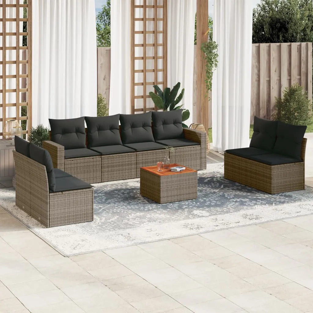 vidaXL Set Divano da Giardino 9 pz con Cuscini Grigio in Polyrattan