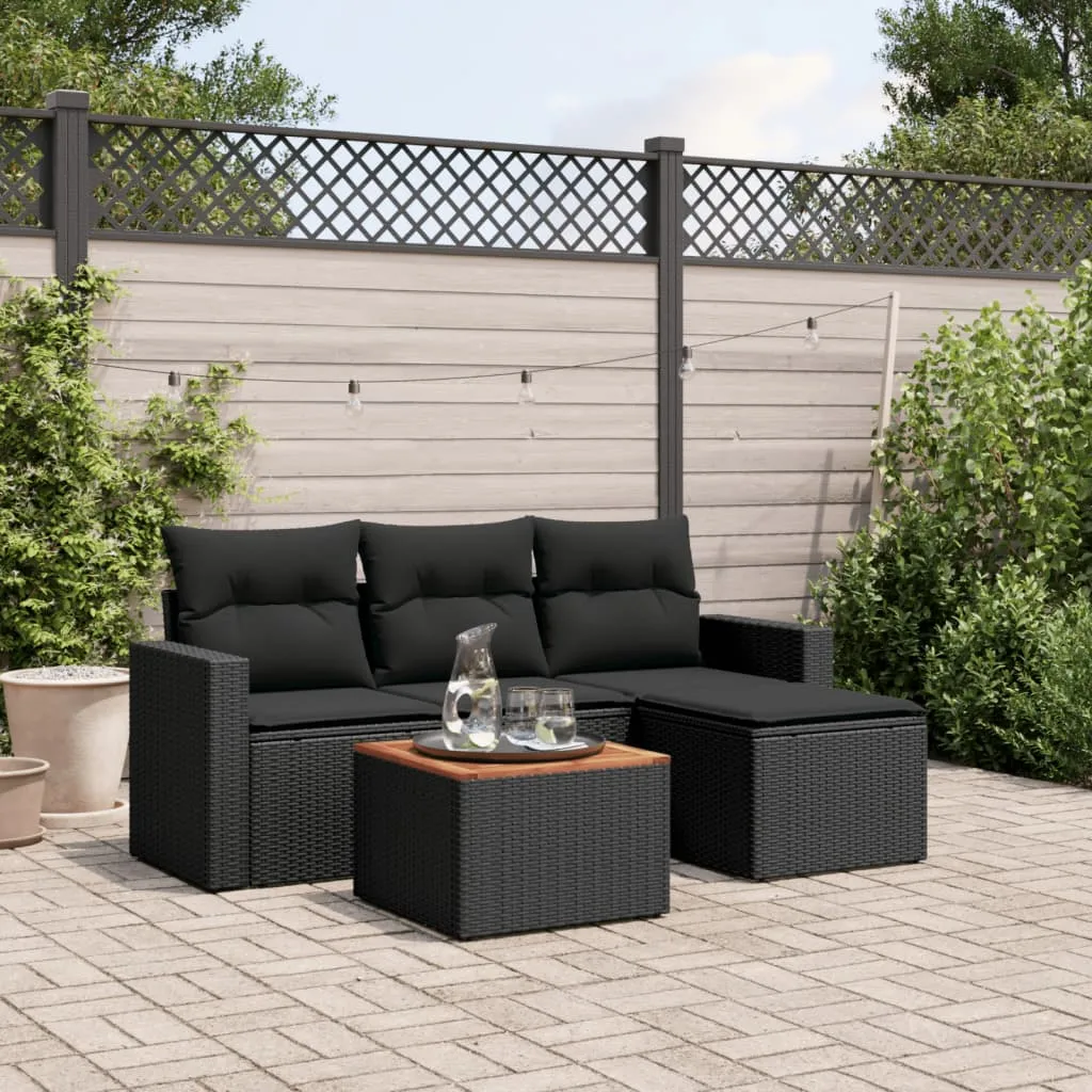 vidaXL Set Divani da Giardino 5 pz con Cuscini in Polyrattan Nero