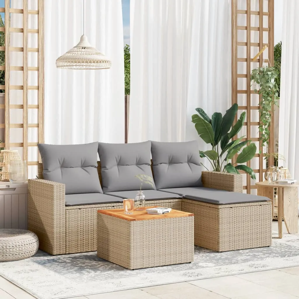 vidaXL Set Divano da Giardino 5 pz con Cuscini Beige in Polyrattan