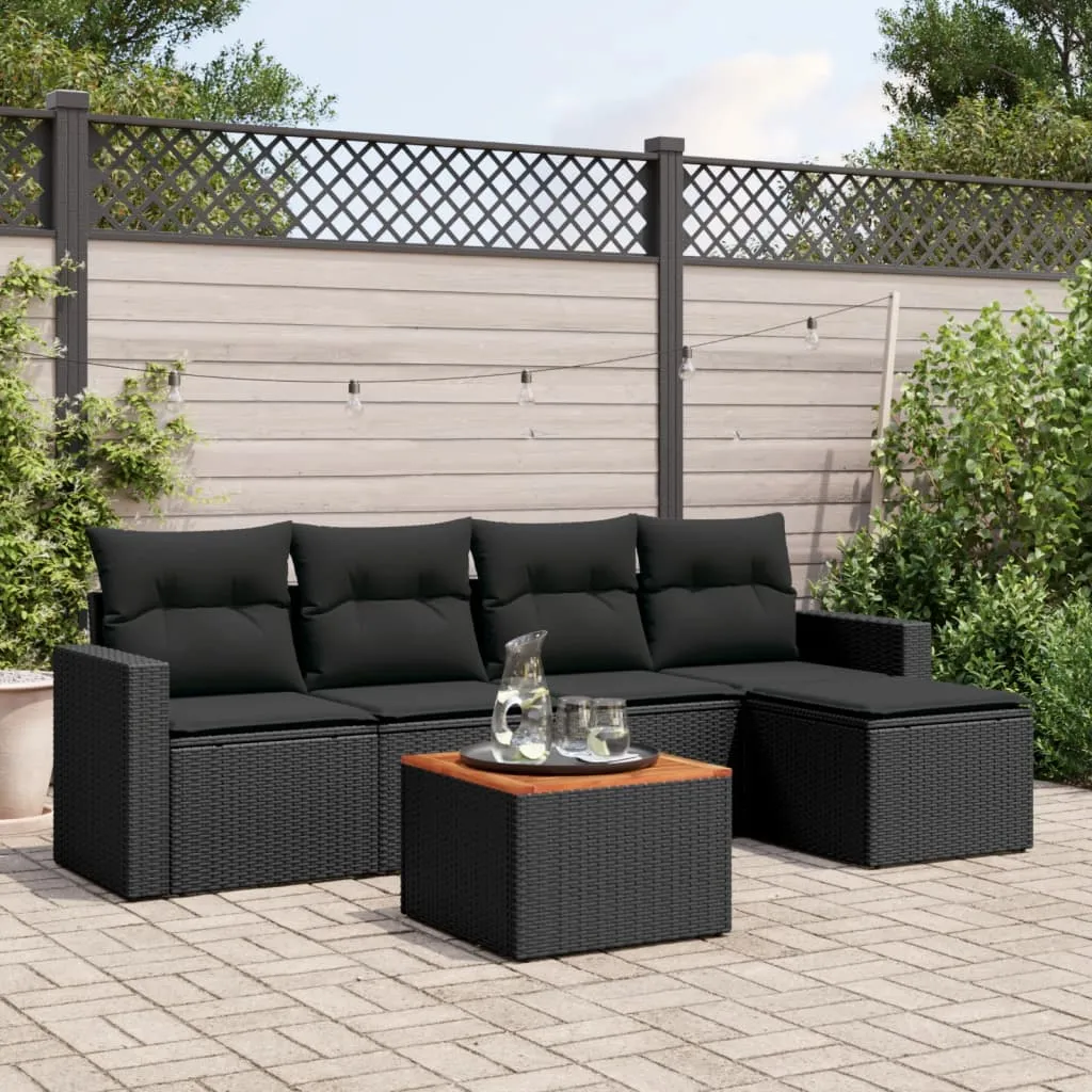 vidaXL Set Divano da Giardino 6 pz con Cuscini Nero in Polyrattan