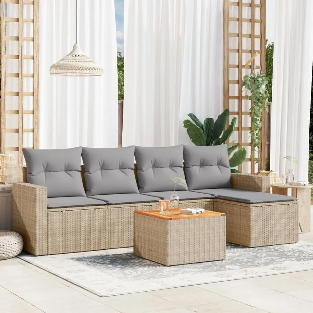 vidaXL Set Divano da Giardino 6 pz con Cuscini Beige in Polyrattan