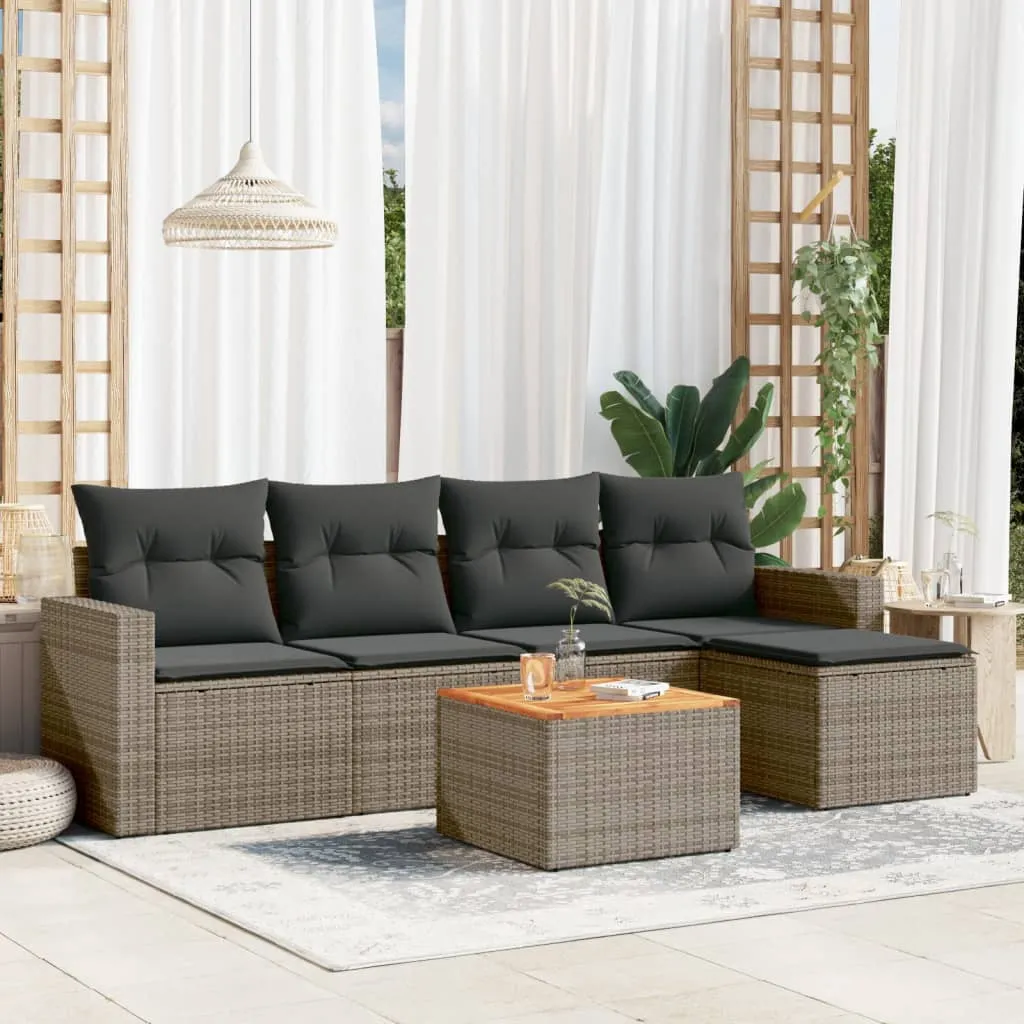 vidaXL Set Divano da Giardino 6 pz con Cuscini Grigio in Polyrattan