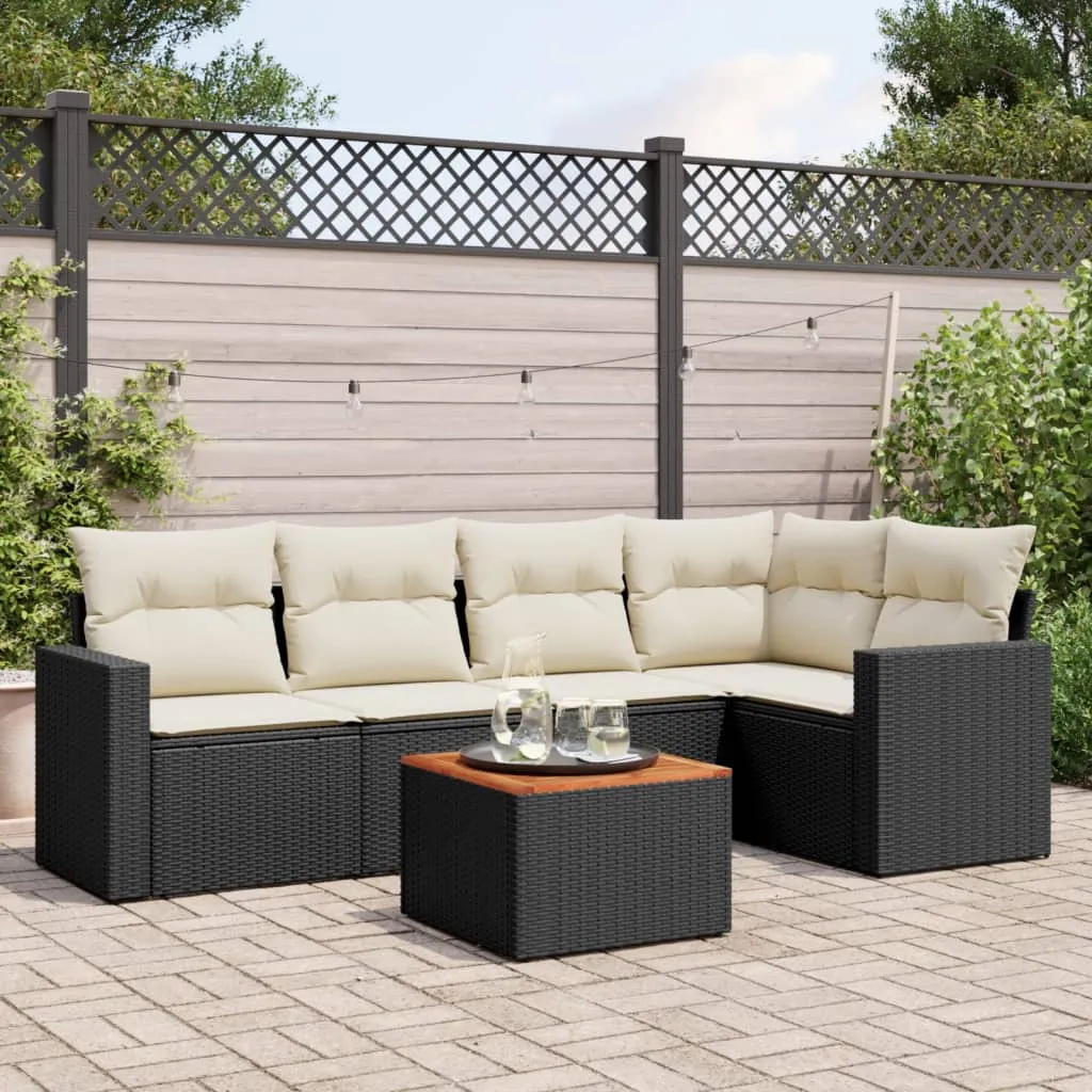 vidaXL Set Divano da Giardino 6 pz con Cuscini Nero in Polyrattan